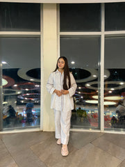 Women 2 Piece Coord Set – White with Contrast Detailing
