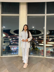 Women 2 Piece Coord Set – White with Contrast Detailing