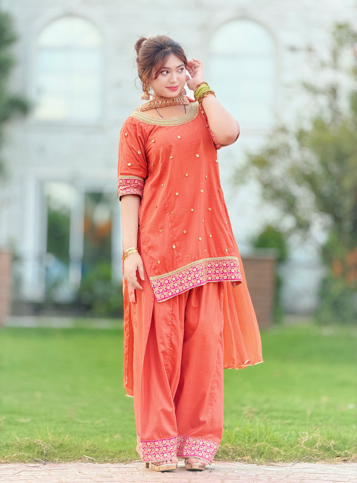 2-Piece Embroidered Co-Ord Set with Farshi Salwar