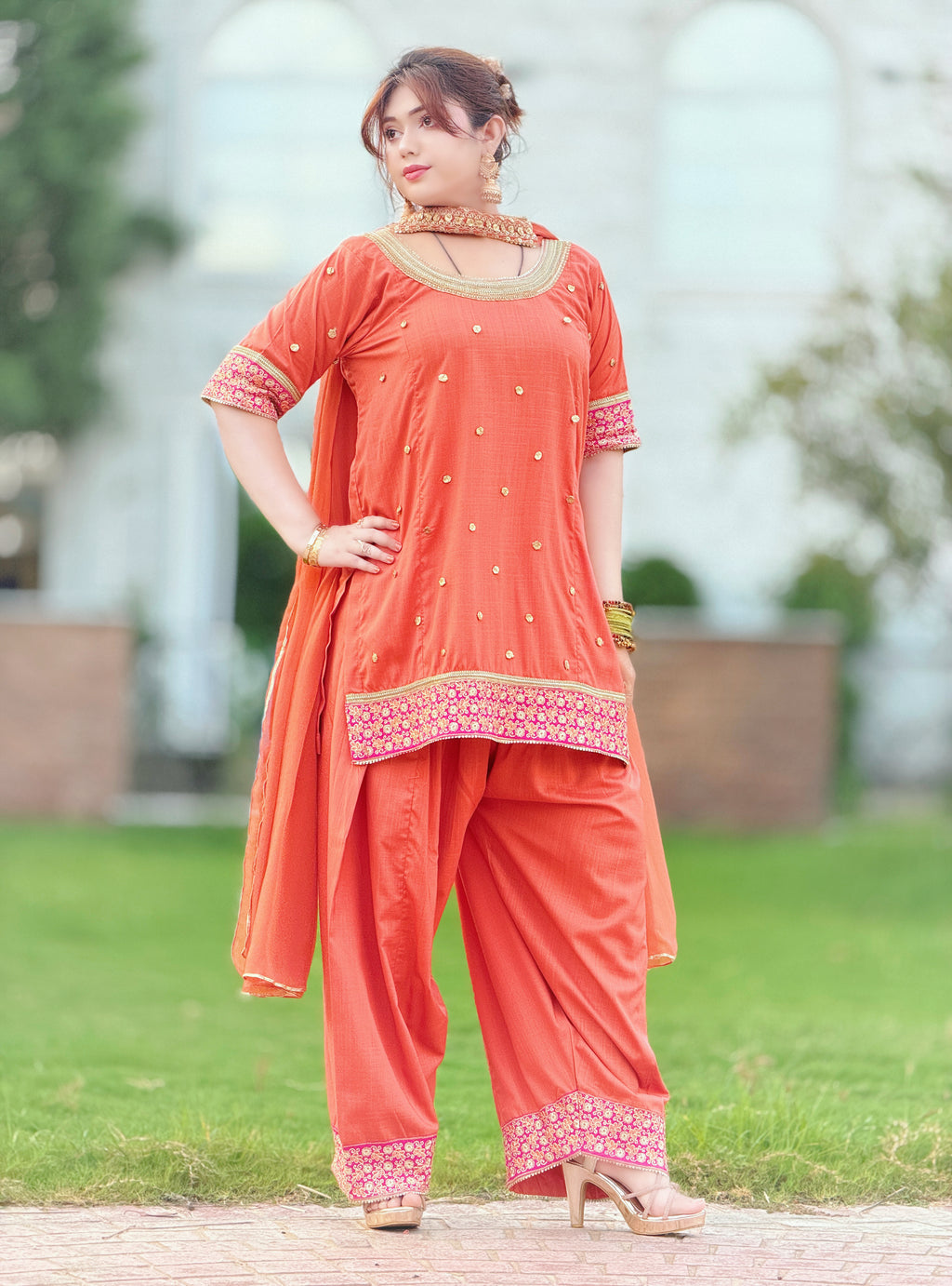 2-Piece Embroidered Co-Ord Set with Farshi Salwar
