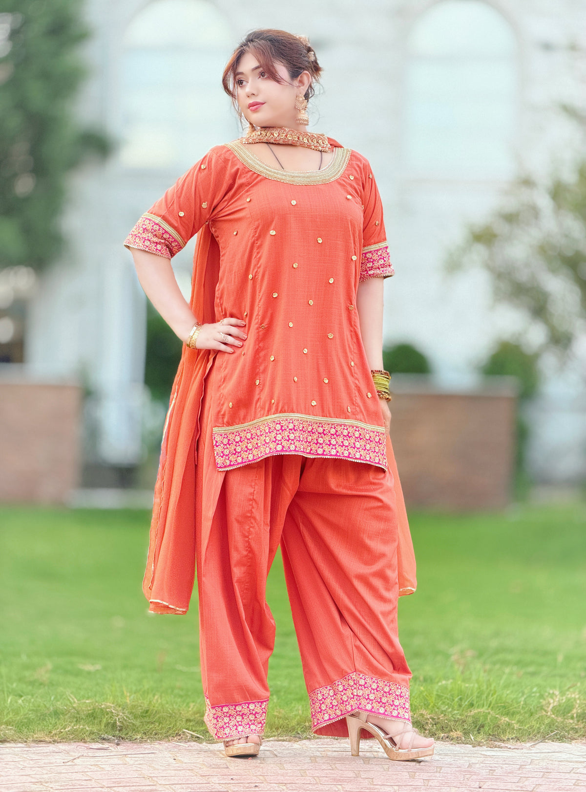 2-Piece Embroidered Co-Ord Set with Farshi Salwar