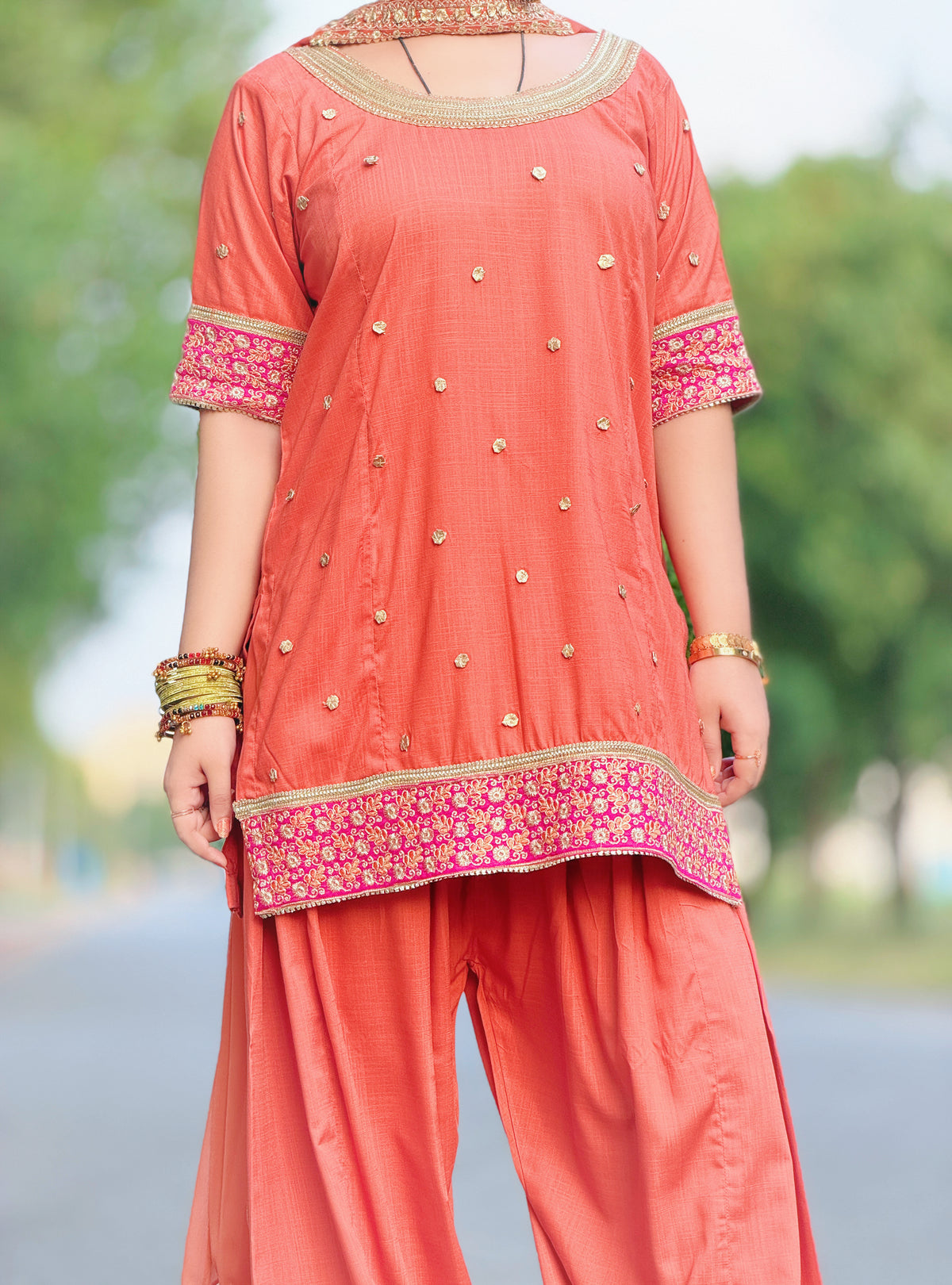 2-Piece Embroidered Co-Ord Set with Farshi Salwar