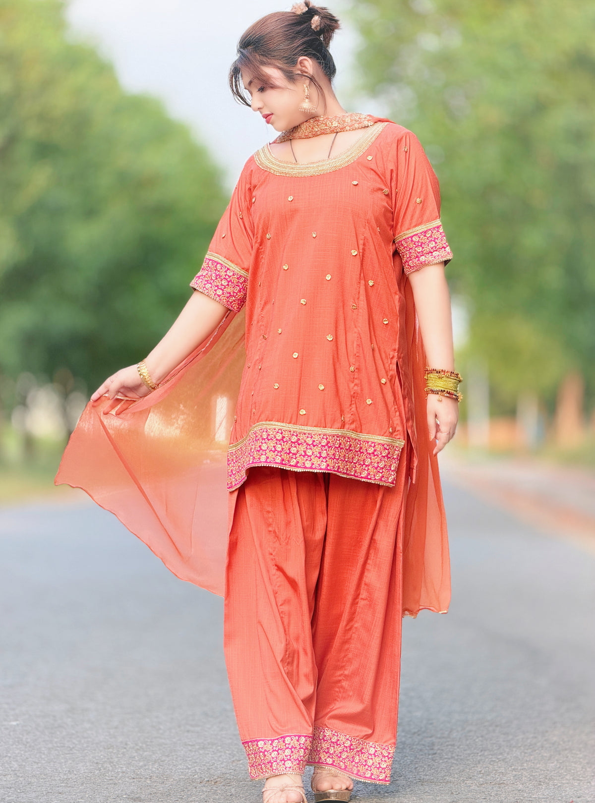 2-Piece Embroidered Co-Ord Set with Farshi Salwar