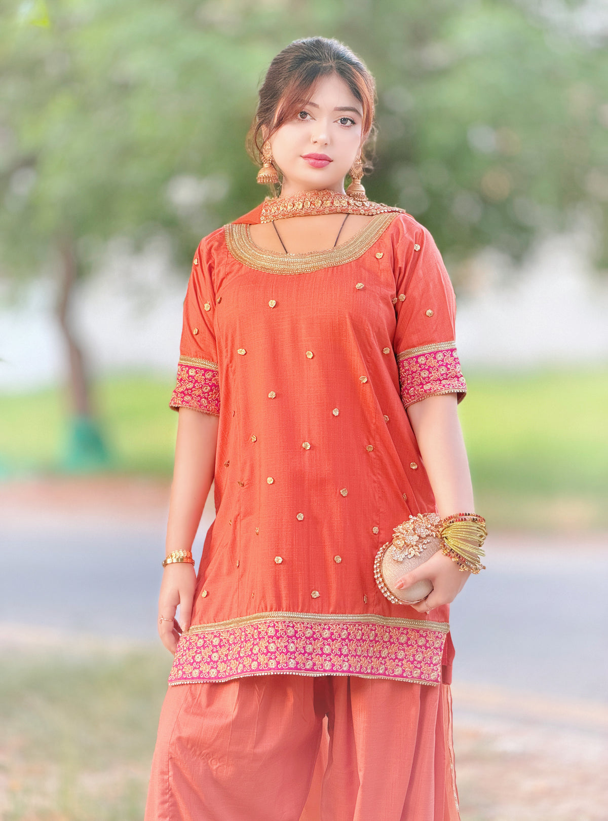 2-Piece Embroidered Co-Ord Set with Farshi Salwar