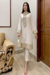 2 Piece Cotton Sequence Embroidered Suit