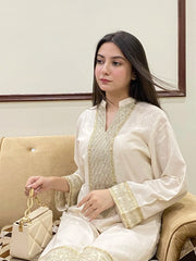 2 Piece Cotton Sequence Embroidered Suit