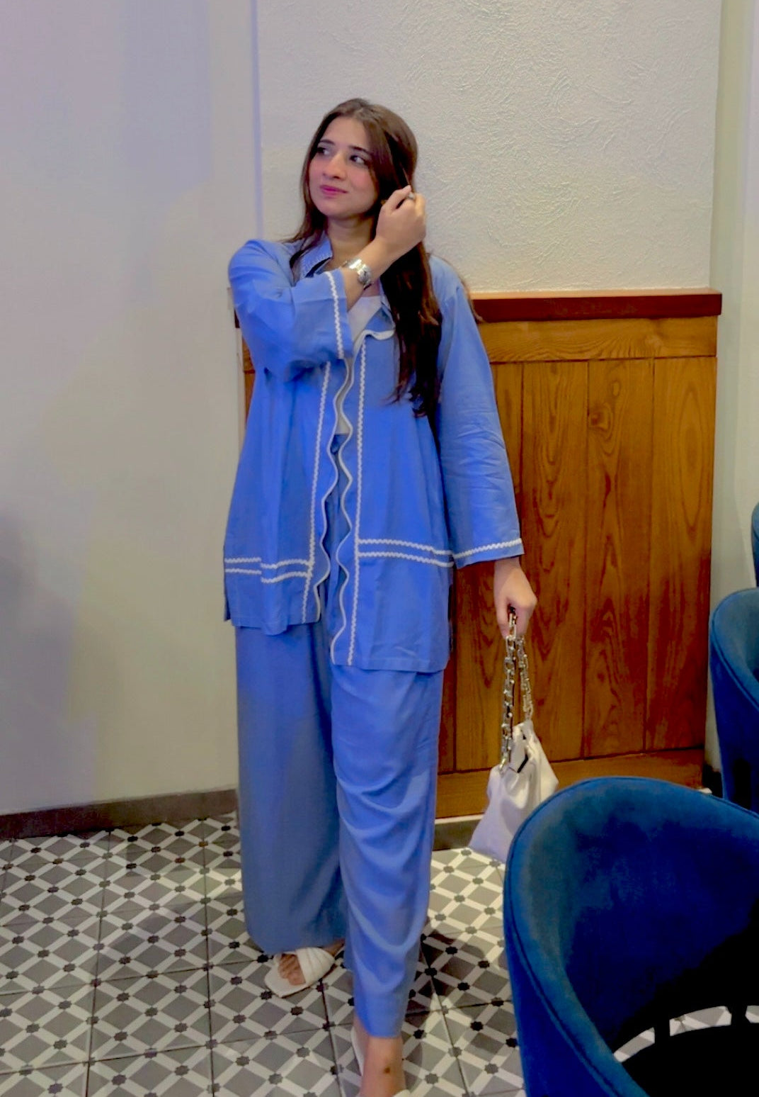 Blue Cotton 2-Piece Co-Ord Set