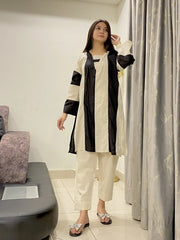 2 Piece Cream + Black -Stitched Shirt -100% Cotton