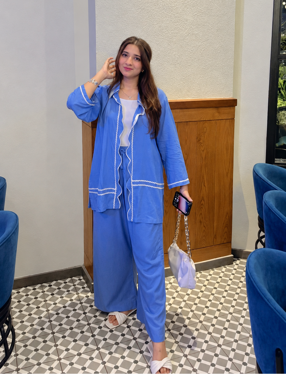 Blue Cotton 2-Piece Co-Ord Set