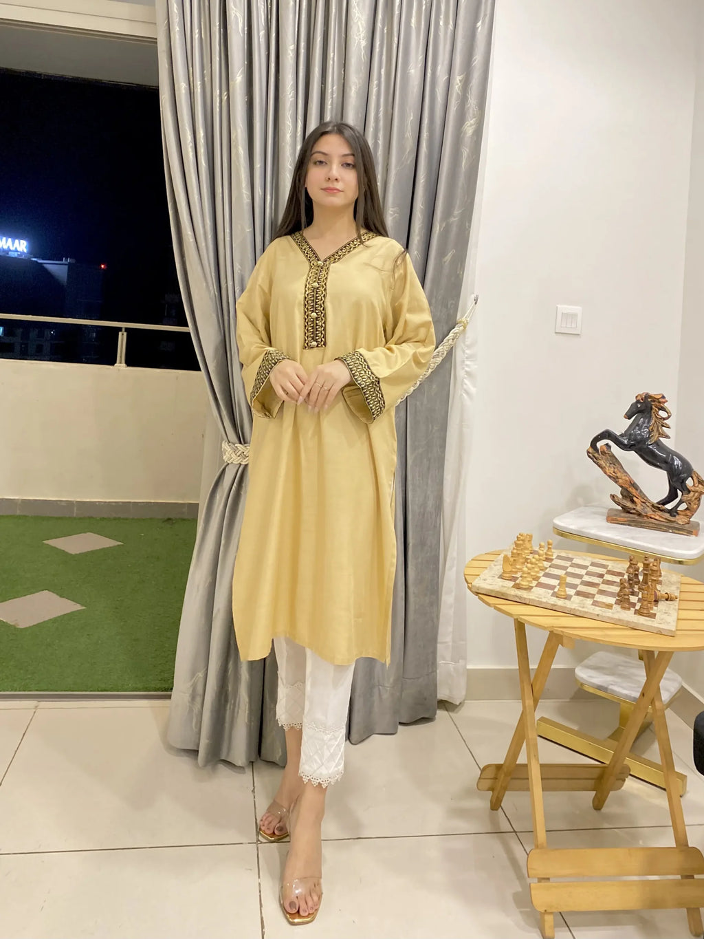 Sleek & Unique Design Cotton Embroidered Kurta 1 Piece