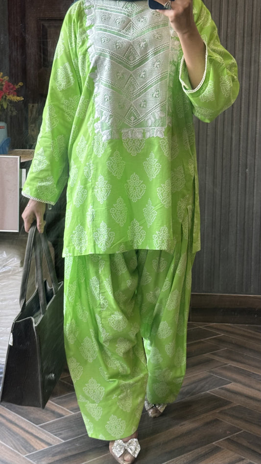 2 Piece Cotton Embroidred Co- Ord Set with Farshi Salwar