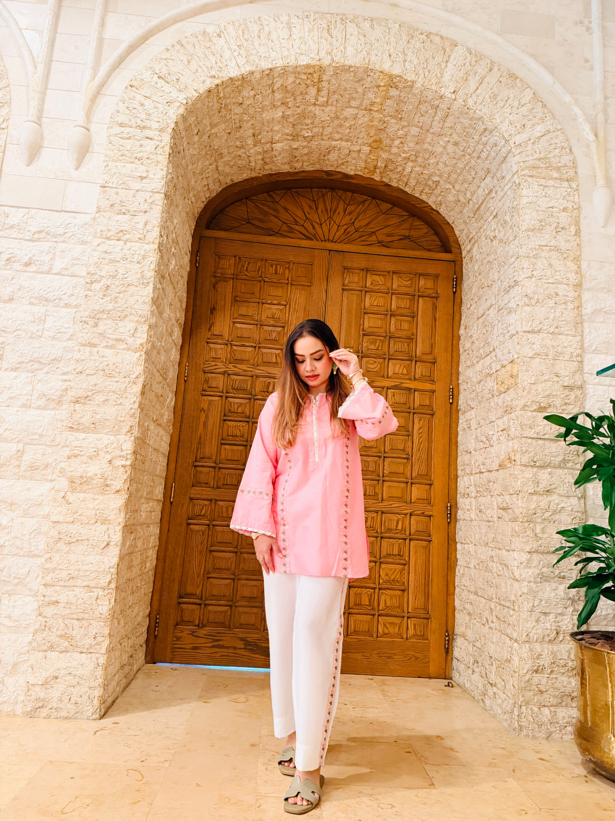 Embroidered 2-Piece Cotton Co-Ord Set