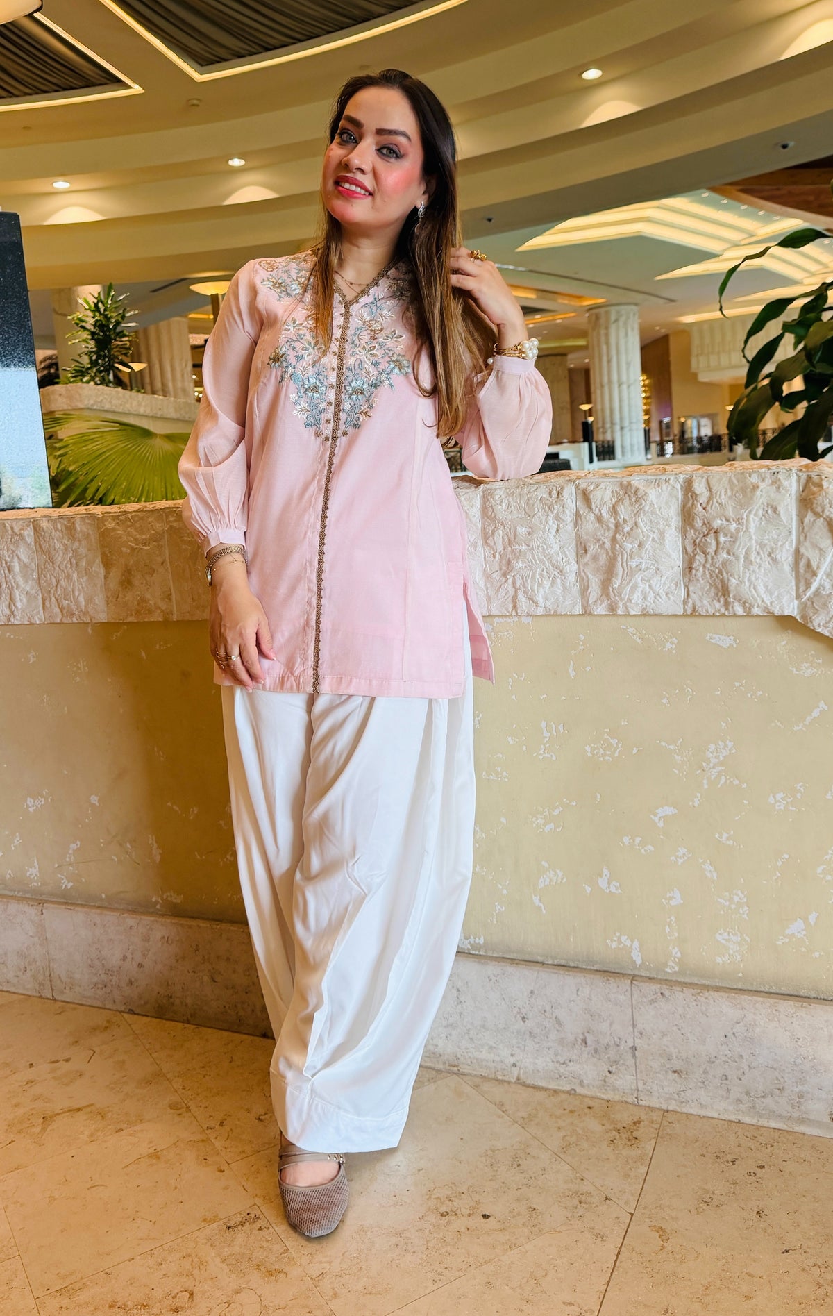 2 Piece Embroidered Paper Cotton Co-Ord Set