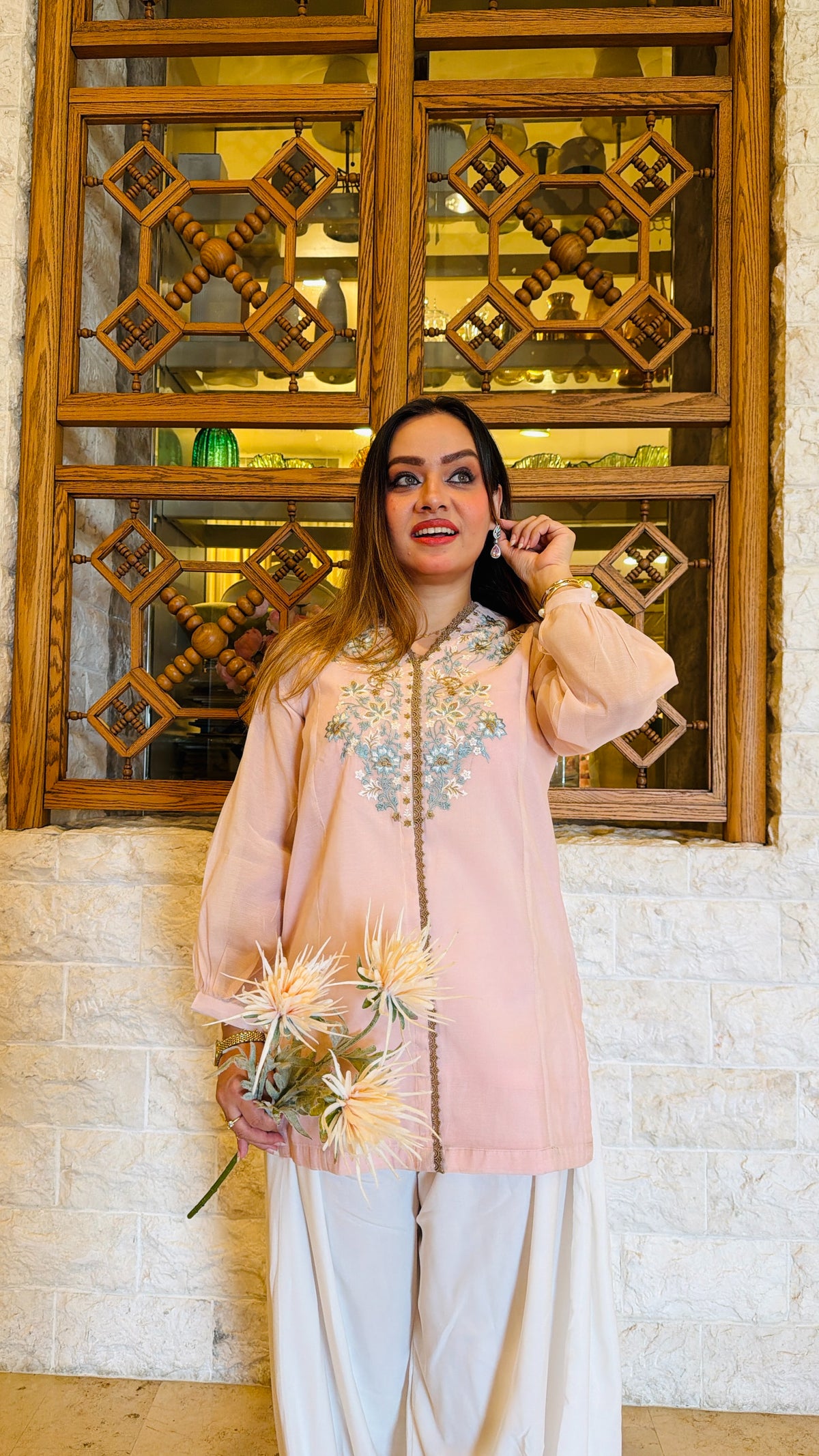 2 Piece Embroidered Paper Cotton Co-Ord Set