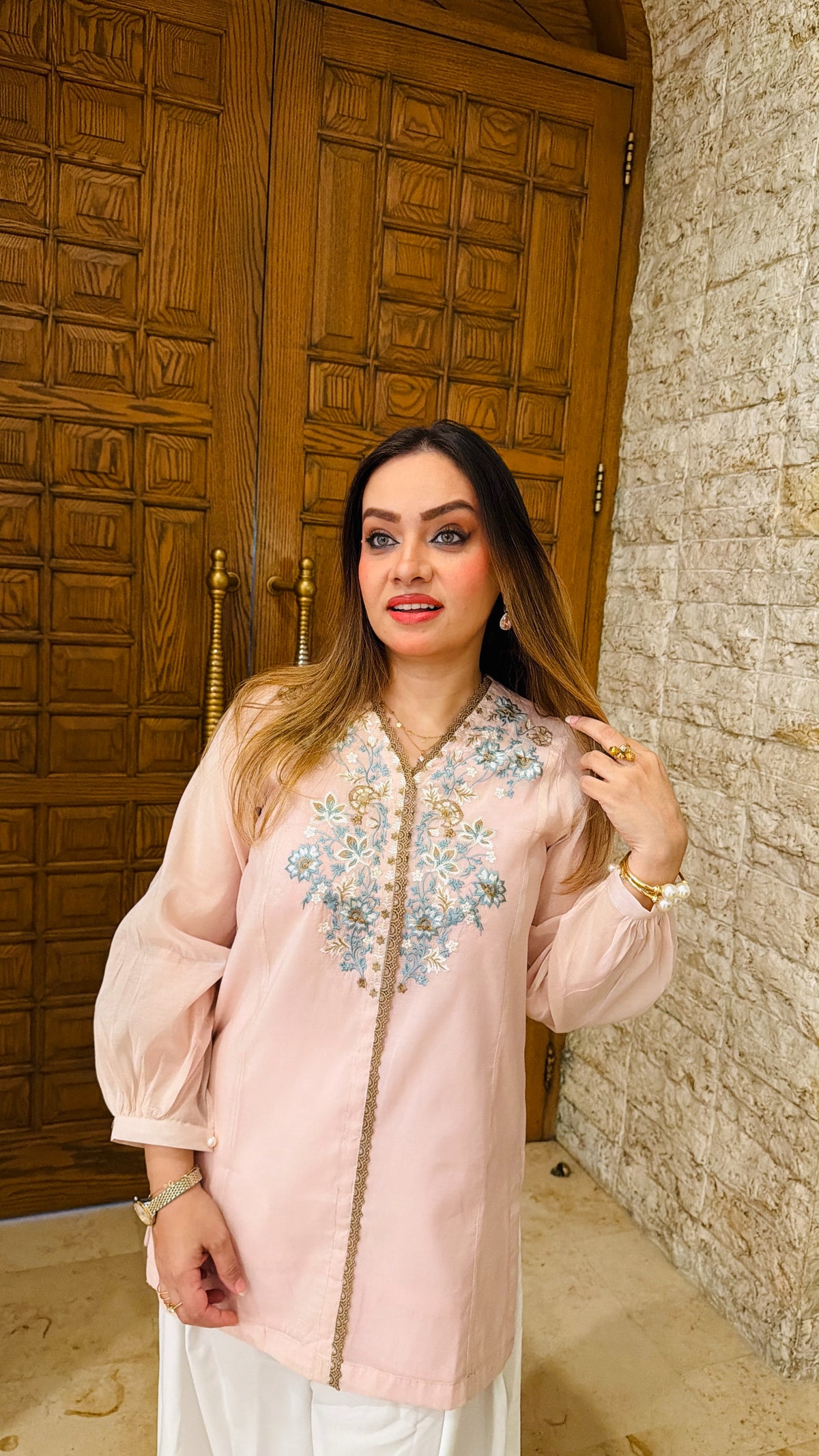 2 Piece Embroidered Paper Cotton Co-Ord Set
