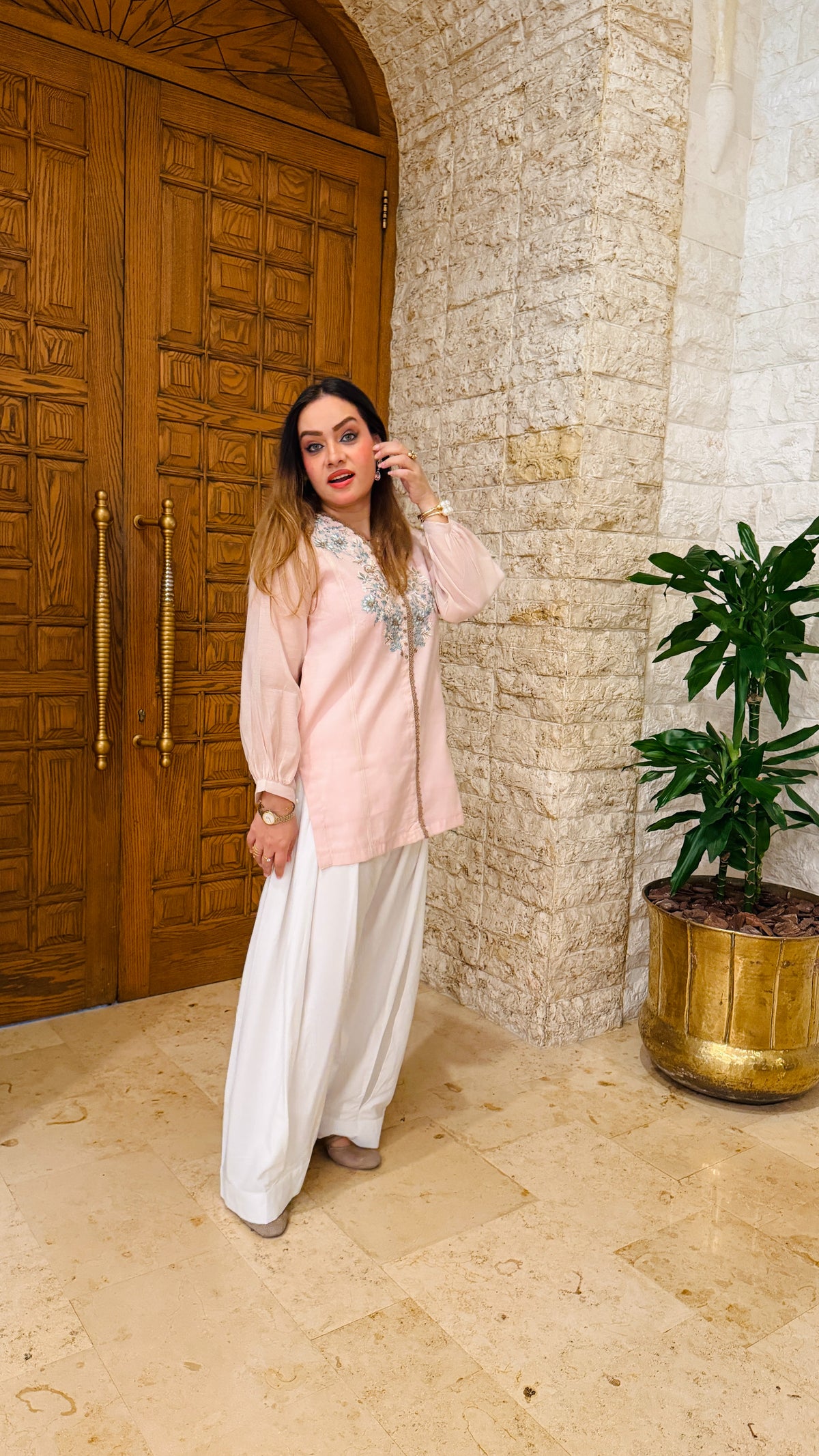 2 Piece Embroidered Paper Cotton Co-Ord Set