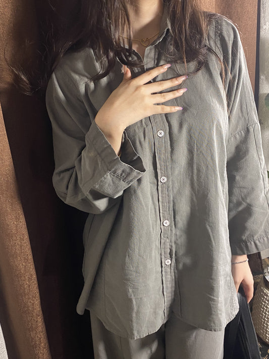 Garment-Dyed Cotton Co-Ord Set – Oversized Shirt & Wide Pants