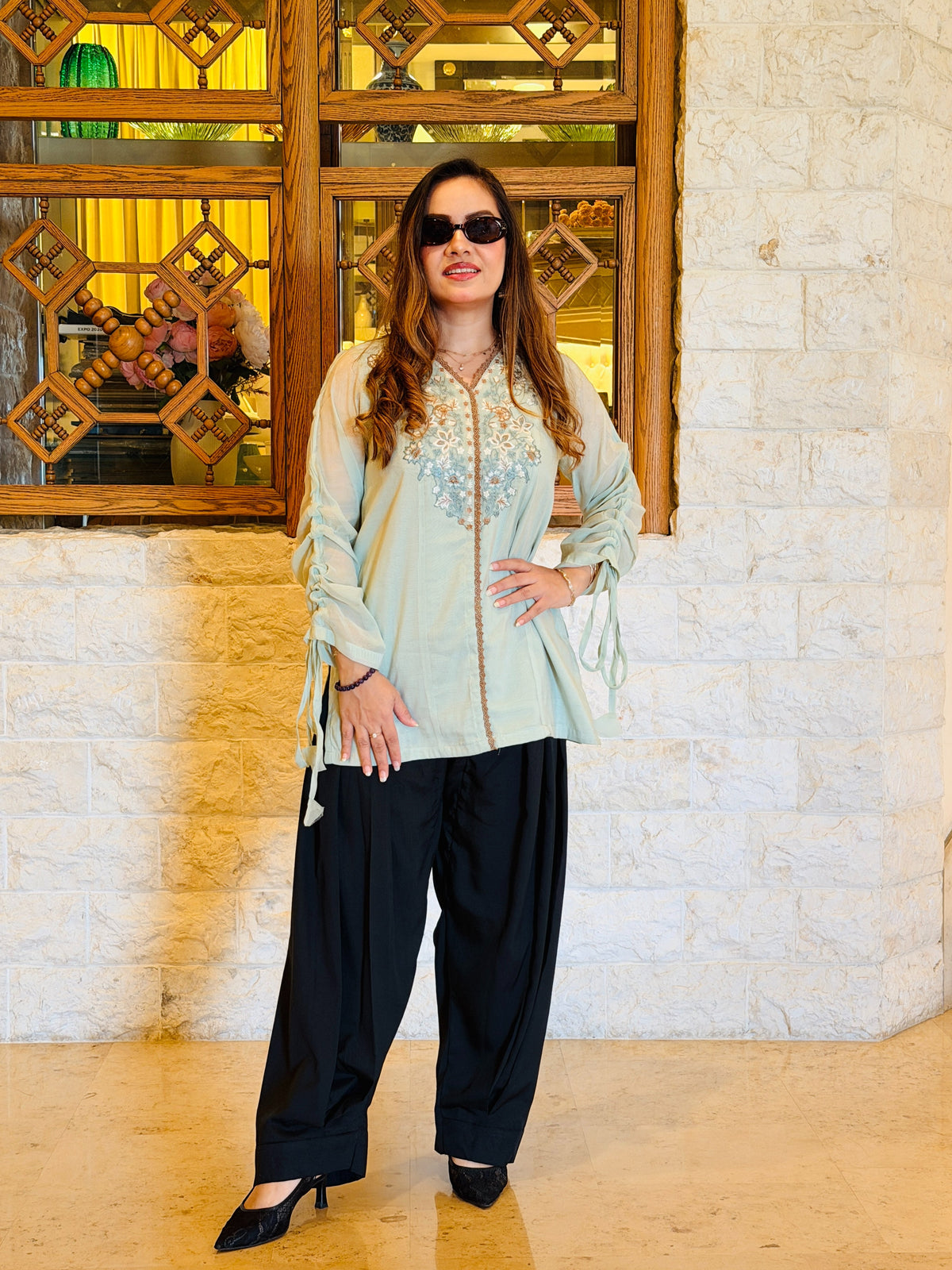 2 Piece Embroidered Paper Cotton Co-Ord Set