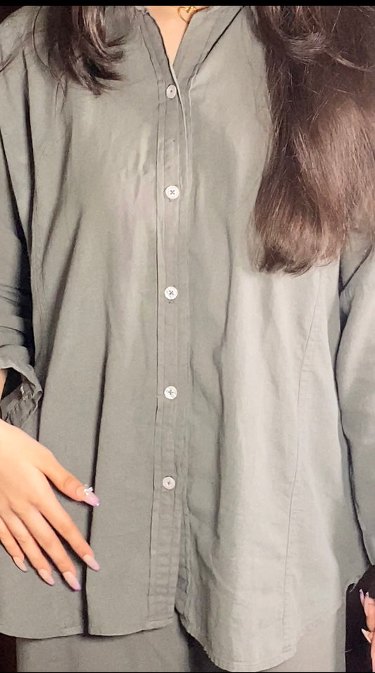 Garment-Dyed Cotton Co-Ord Set – Oversized Shirt & Wide Pants