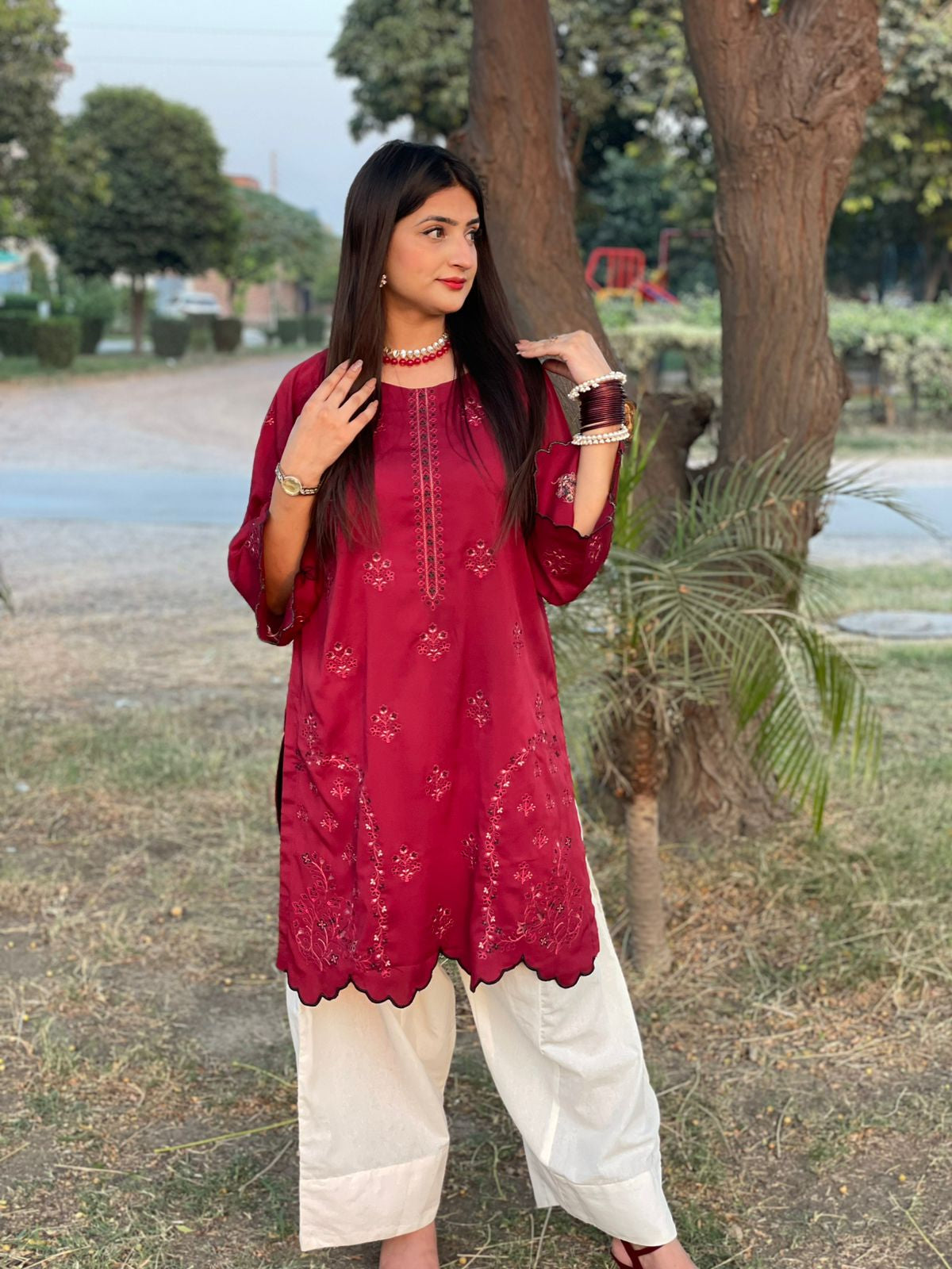 Embroidered Cotton 2-Piece Co-Ord Set