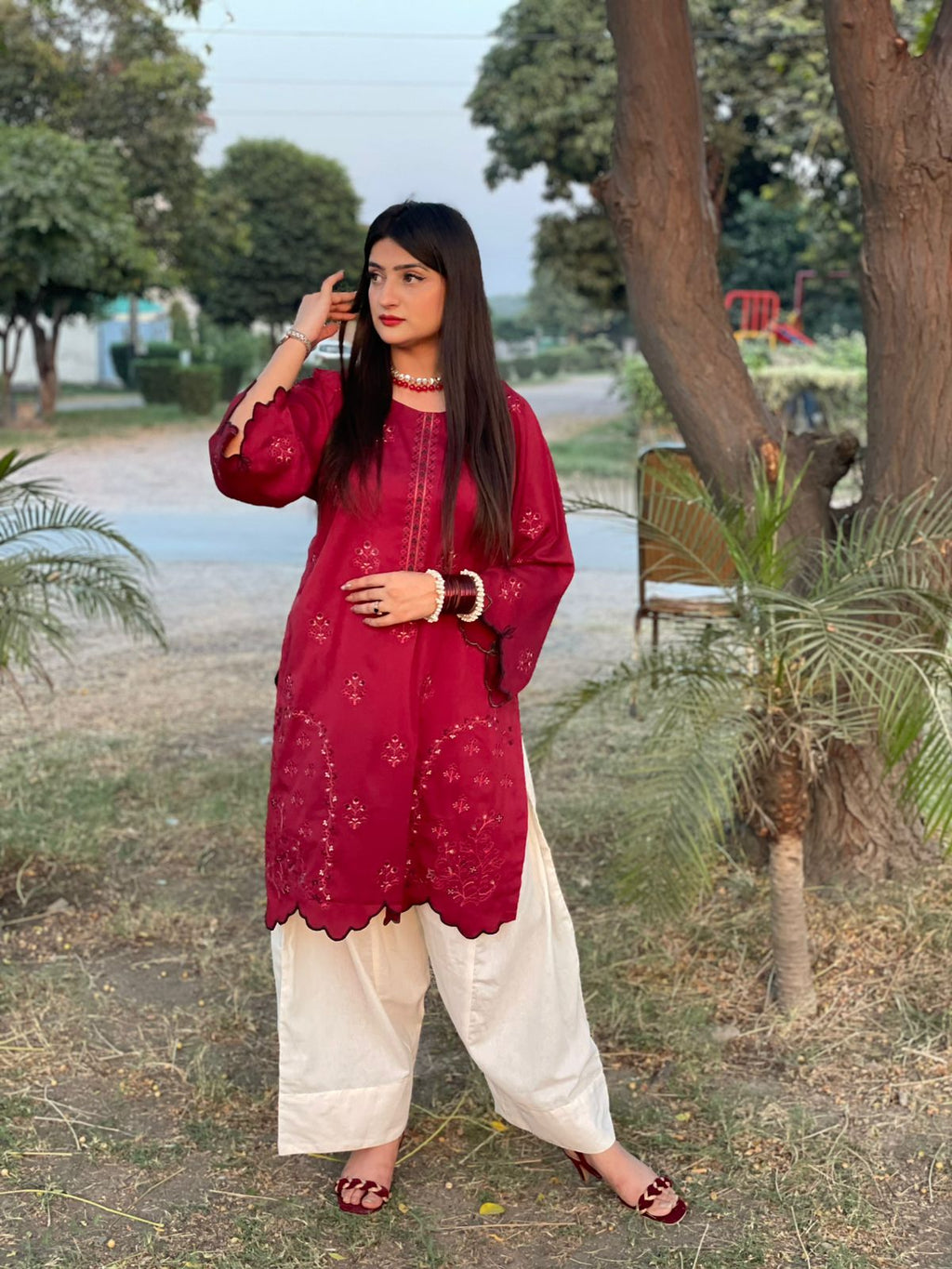 Embroidered Cotton 2-Piece Co-Ord Set