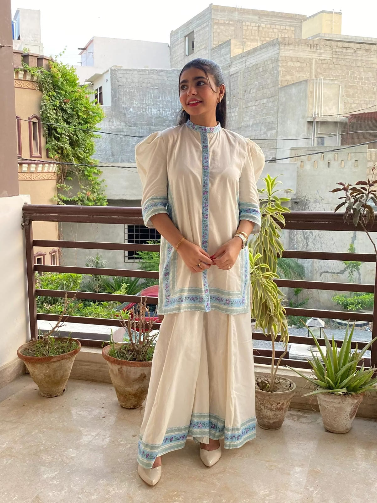 2 Piece Cotton Embellished Co-Ord Set with DHAKA PANT