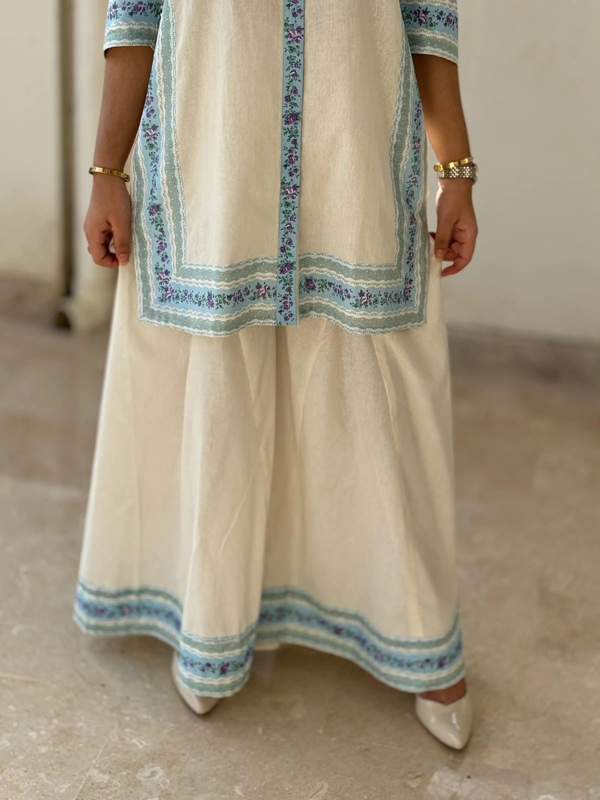 2 Piece Cotton Embellished Co-Ord Set with DHAKA PANT