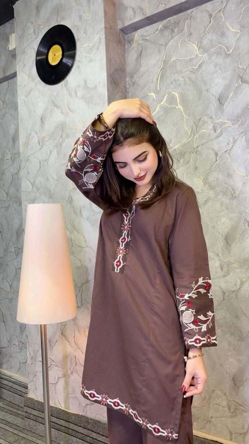 Embroidered 2-Piece Cotton Co-Ord Set