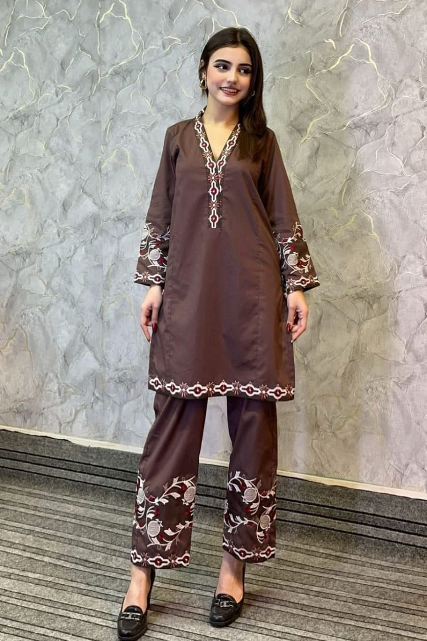 Embroidered 2-Piece Cotton Co-Ord Set