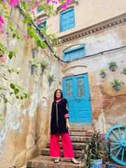 2-Piece Velvet Suit  with Raw Silk Trouser