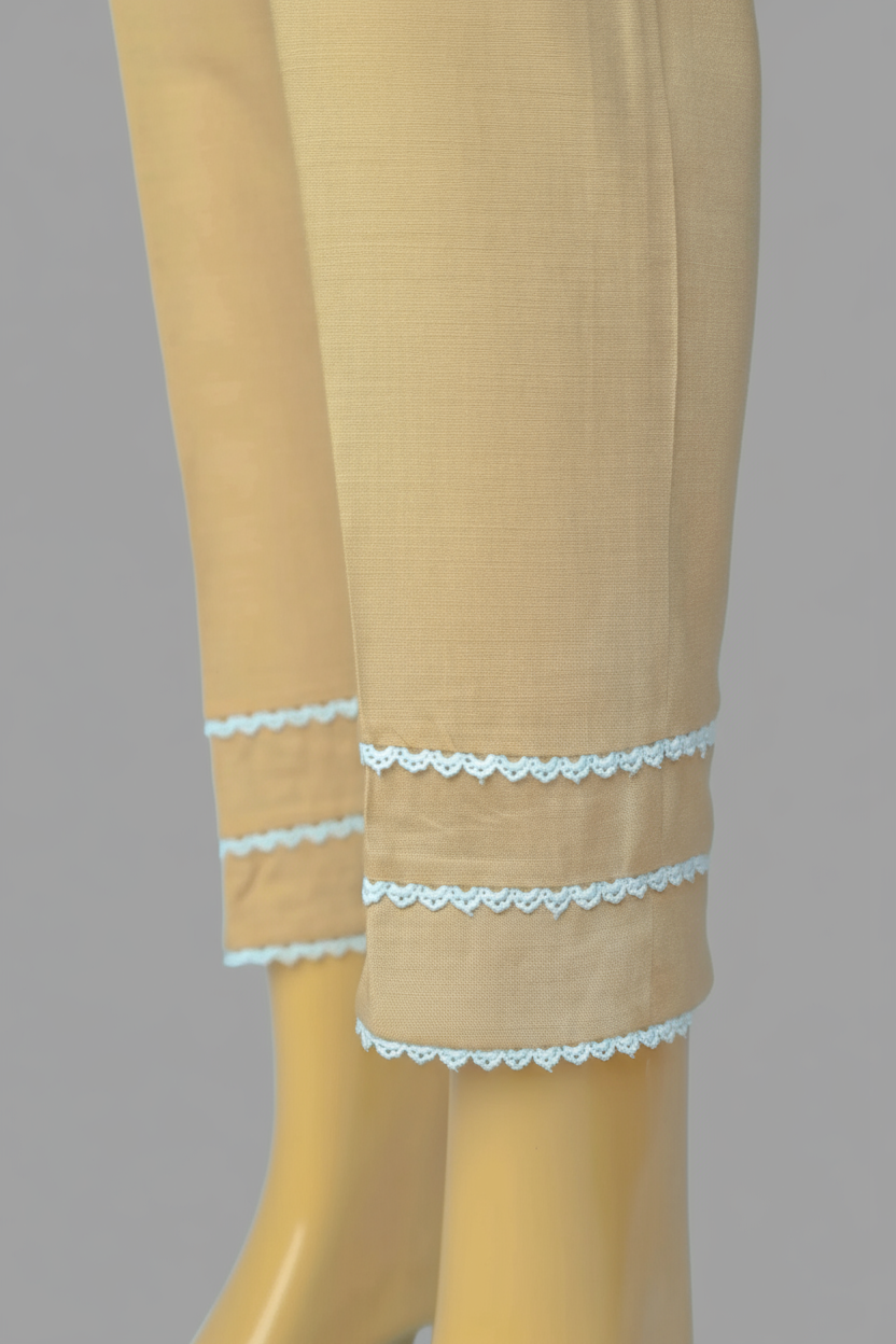 Linen Viscose Fabric Stitched Trouser with Three white Laces