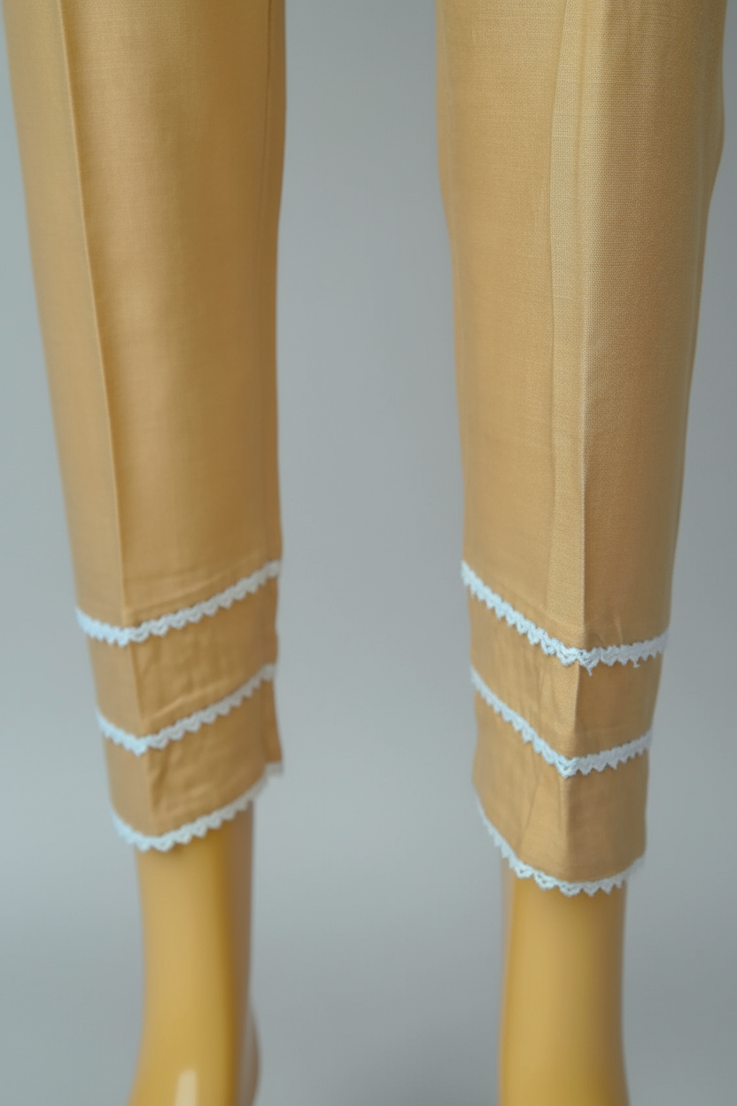Linen Viscose Fabric Stitched Trouser with Three white Laces
