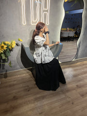 Black Cotton Maxi Skirt – Elegant Tiered Long Skirt