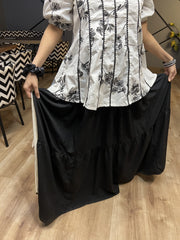 Black Cotton Maxi Skirt – Elegant Tiered Long Skirt