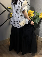 Black Cotton Maxi Skirt – Elegant Tiered Long Skirt