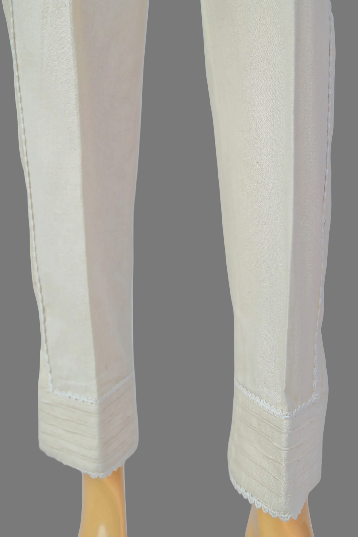 Linen Ivory Fabric  Stitched Trouser with embroidery laces   -  100% Cotton  - Pre Shrinked