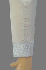 Linen Ivory Fabric Heavy Embroidery Stitched Trouser  - 100% Cotton  - Pre Shrinked