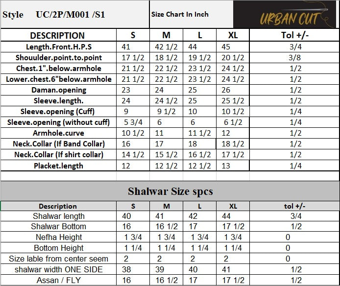 Product Size Chart