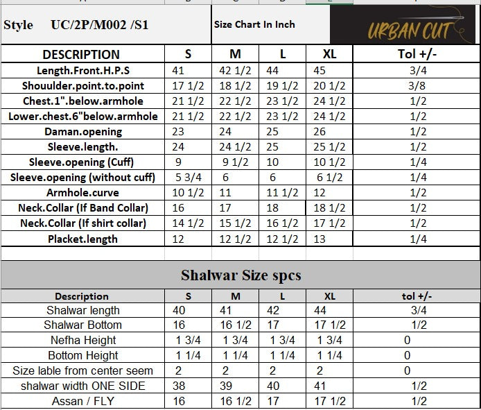 Product Size Chart