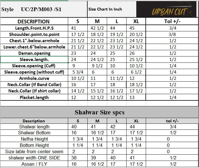 Product Size Chart