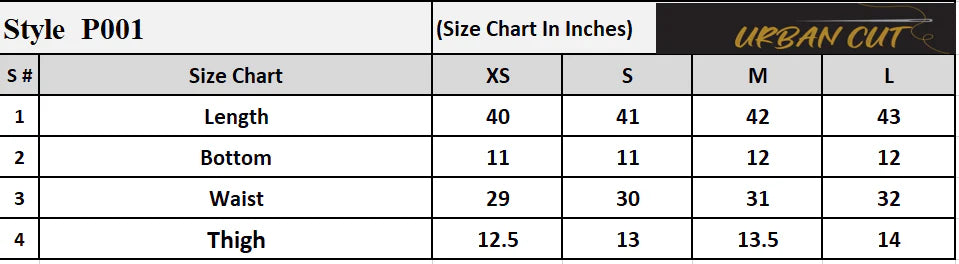 Product Size Chart