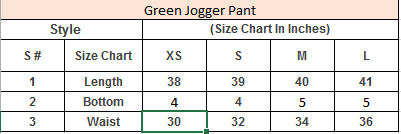Product Size Chart