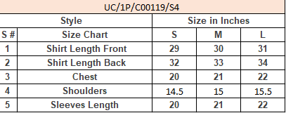 Product Size Chart