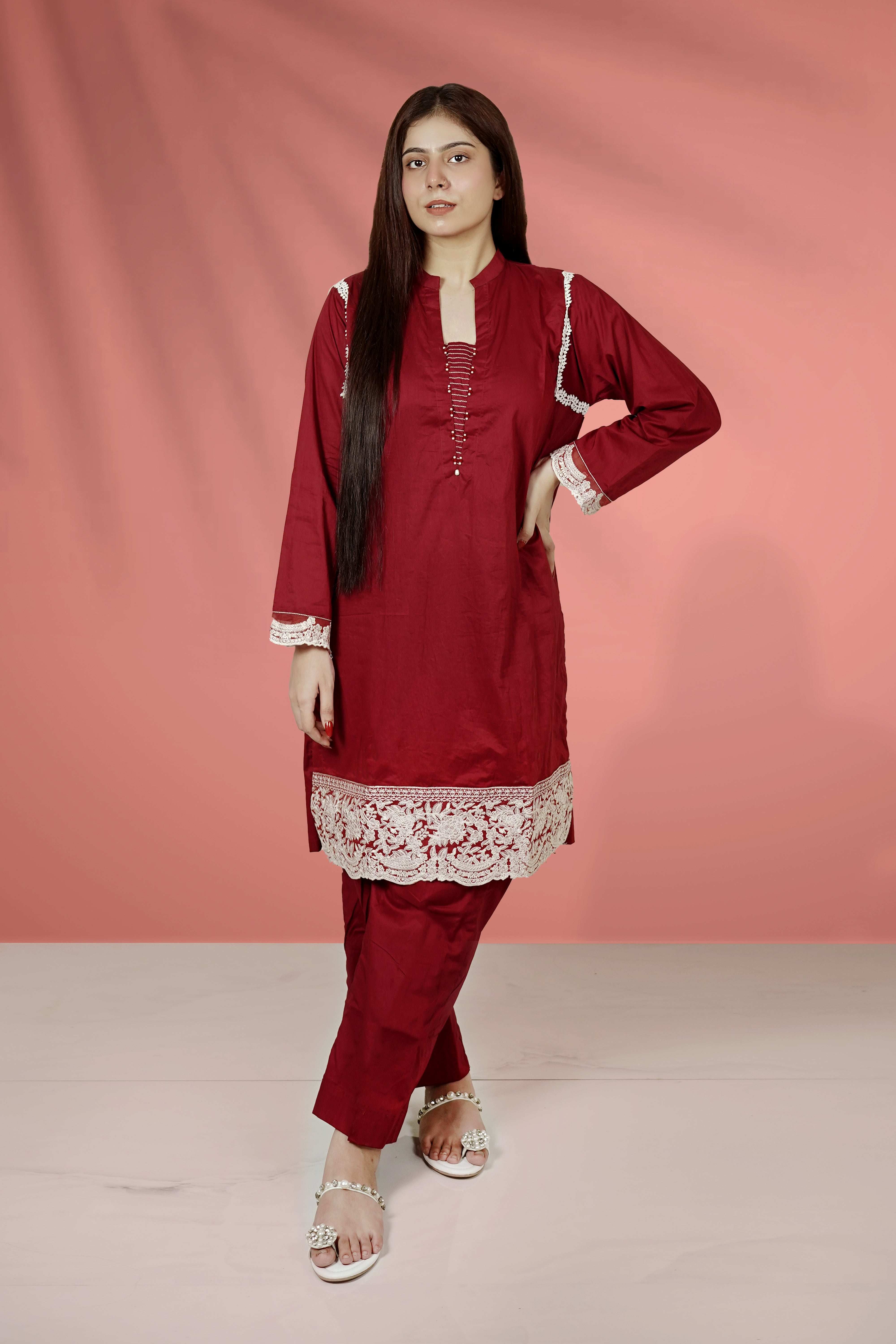 2 Piece Cotton Embroidered Suit