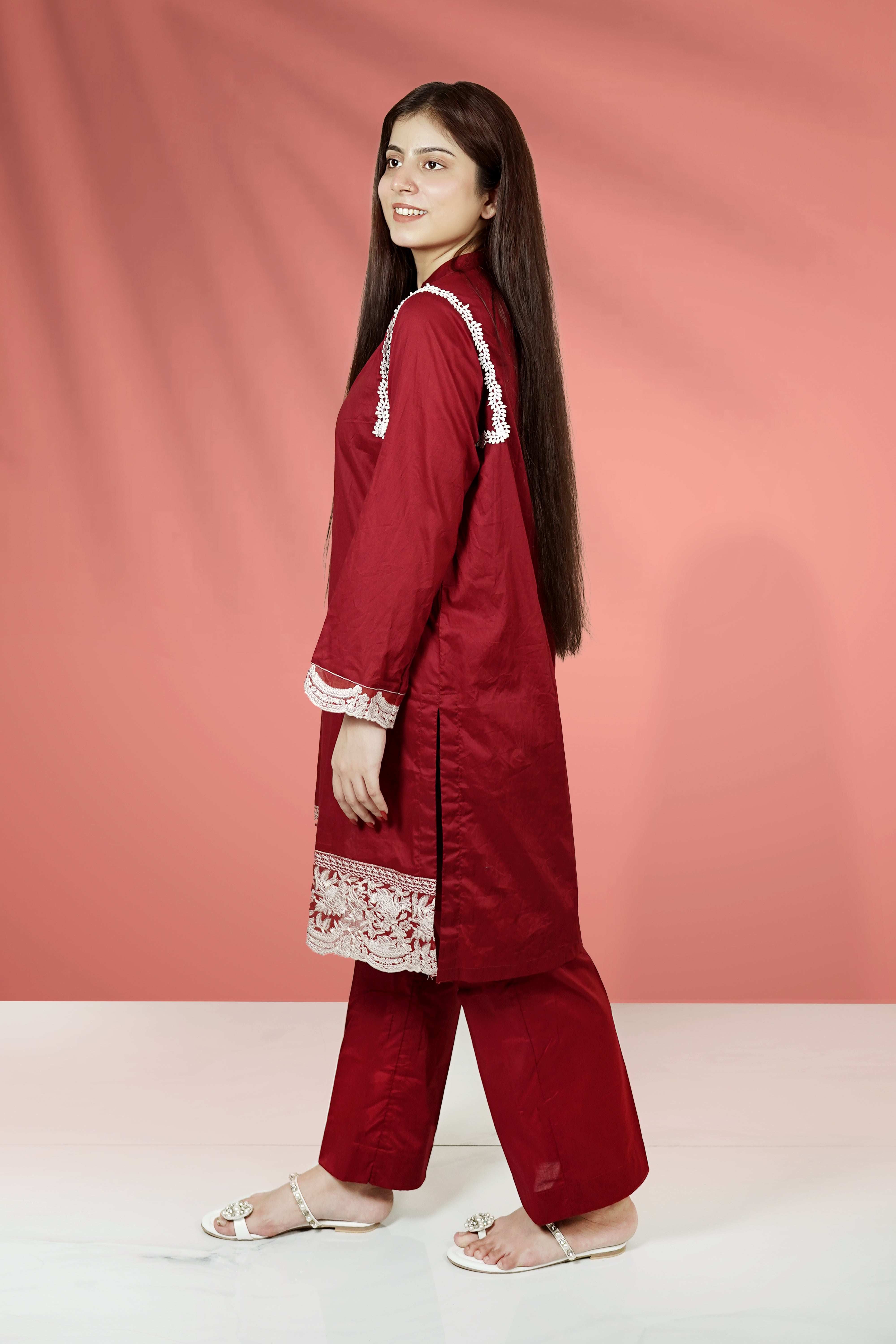 2 Piece Cotton Embroidered Suit