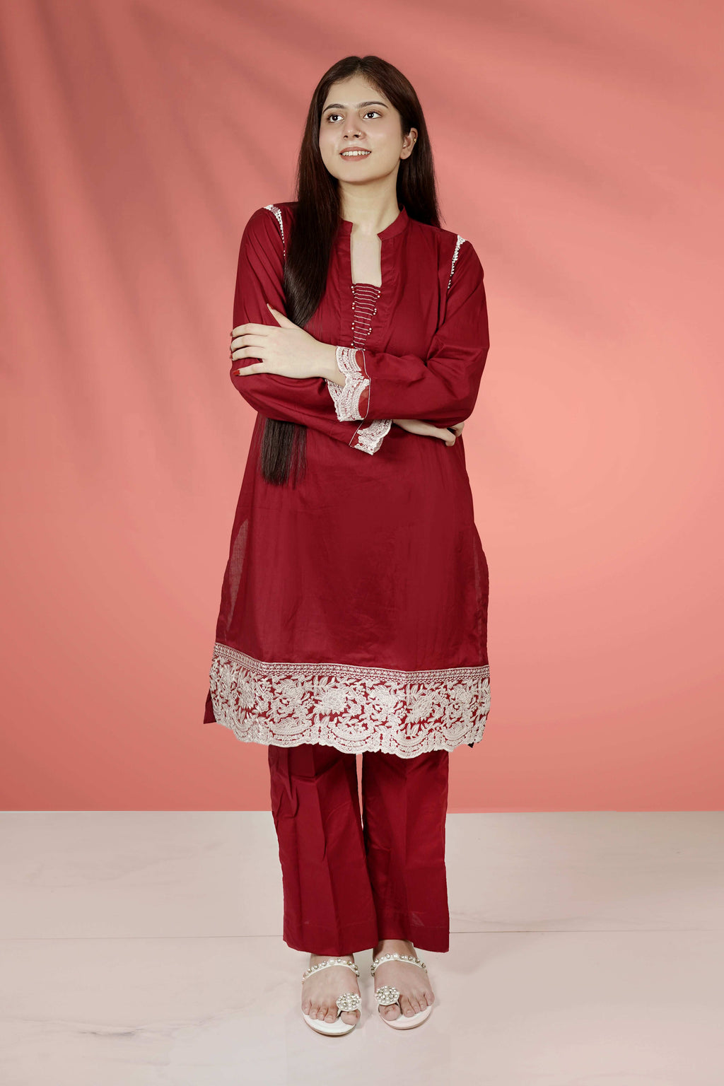 2 Piece Cotton Embroidered Suit