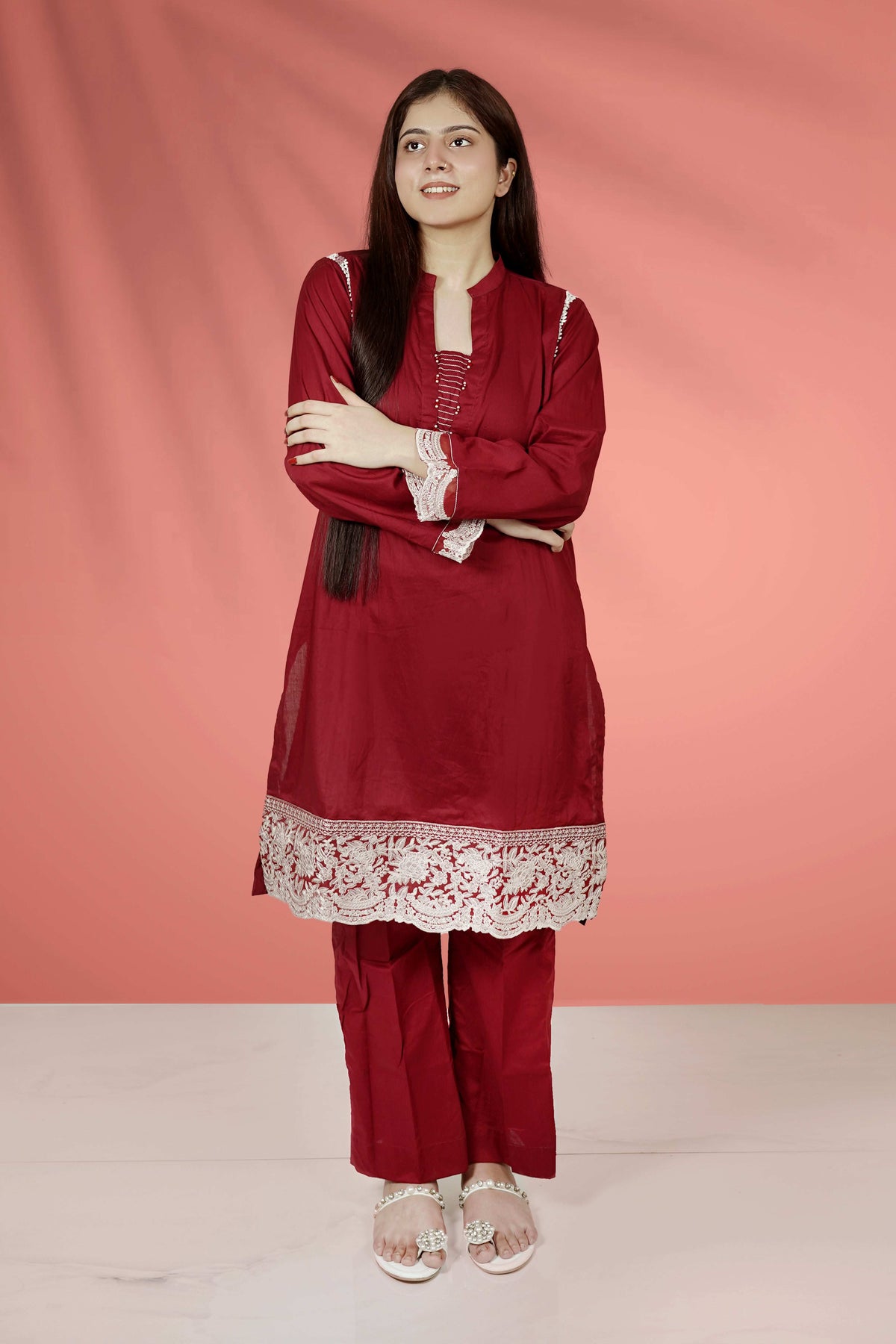 2 Piece Cotton Embroidered Suit