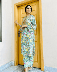 2 Piece Embroidred Cotton/Viscose  Printed  Suit
