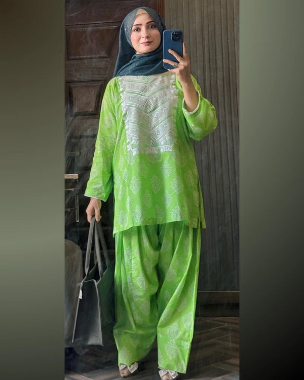 2 Piece Cotton Embellished Co- Ord Set with Farshi Shalwar main image 0