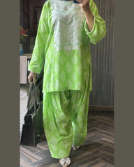 2 Piece Cotton Embroidred Co- Ord Set with Farshi Salwar